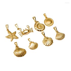 Collares pendientes 5 unids/lote 316L acero inoxidable chapado en oro estrella de mar Conch Scallop Crab Shell Charm para collar joyería DIY fabricación Retro