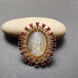 Colliers pendentifs (5 pièces/lot) 31x37mm coquille de nacre naturelle vierge de Guadalupe avec breloques CZ pour bijoux
