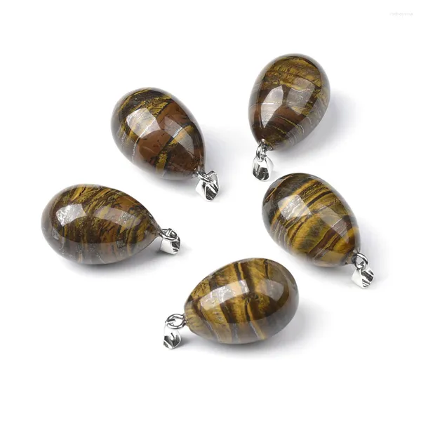 Pendentif Colliers 5pcs / lot Forme d'oeuf Tiger Eye Arbre Agate Améthyste Quartz Fumé Rondonite Pierre Naturelle