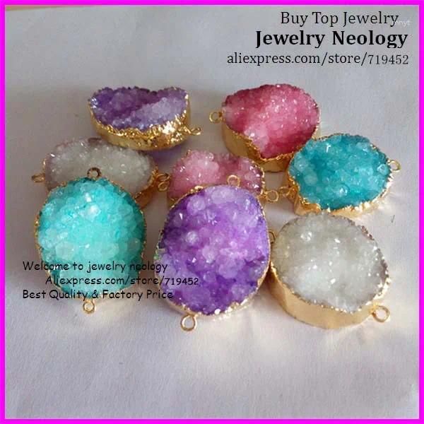 Pendentif Colliers 5pcs / lot Mode Double boutonnage Mélange Couleur Nature Druzy Pierre Connecteur Liberté Forme Geode Drusy Gem