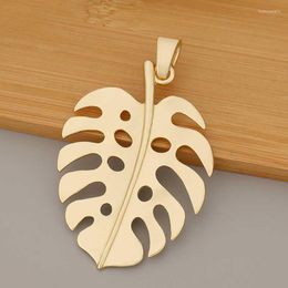 Pendentif Colliers 5pcs / Lot MaGold Couleur Grand Monstera Feuille Charmes Feuilles De Palmier Tropical Pendentifs Pour Collier Fabrication De Bijoux 84x51mm