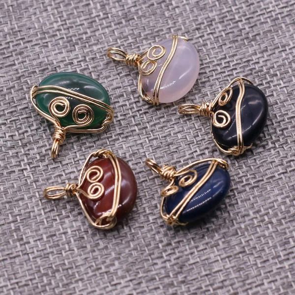 Pendentif Colliers 5pcs / lot Pierres naturelles Fil de cuivre Agate Charms pour femmes DIY Bijoux Bracelets Collier Fabrication 21x22mm