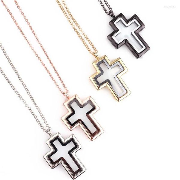 Pendentif Colliers 5 Pcs/lot Plaine Croix Flottant Po Verre Mémoire Médaillon Médaillon Femme Pour Vivre Relicario Collier Bijoux