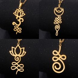 Pendentif Colliers 5 pcs/lot en acier inoxydable Unalome Lotus Aum Om Yoga bouddhisme charmes accessoires spirituels bijoux de bricolage pour la fabrication de collier