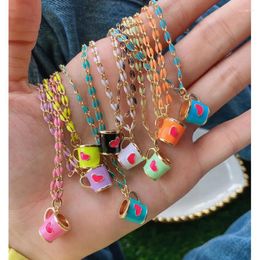 Collares colgantes 5 unids/lote ventas al por mayor pequeño collar personalizado lindo joyería esmalte taza de té encanto