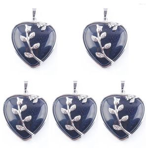 Collares colgantes 5 unids natural azul arena piedra corazón romántico amor flor plateado encanto joyería de moda TN3178