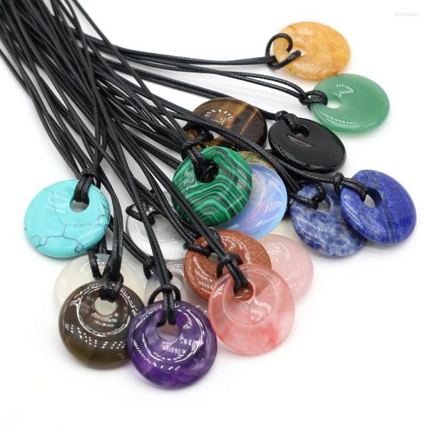 Pendentif Colliers 5 Pcs Pierre Naturelle Demi-Trou Perles Agate Malachite Opale Améthyste Quartz Rose Collier Rond Pour Mme Charme Bijoux 30x30mm