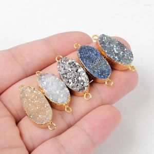 Pendentif Colliers 5 PCS Ovale Druzy Connecteur Double Caution Pierre D'agate Naturelle Pour La Fabrication De Bijoux DIY Collier Bracelet Mode Femmes