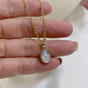 Collares pendientes 5PCS Oval Gold-color Holy Virgin Mary For Women Fashion Natural Mother Of Pearl Shell Neck Chain Jewelry