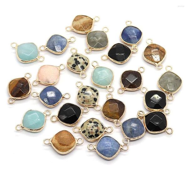 Pendentif Colliers 5pcs / pack connecteurs de forme carrée pierre semi-précieuse naturelle agate de quartz rose bricolage faisant des boucles d'oreilles de collier 15x23mm