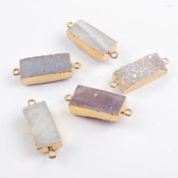 Pendentif Colliers 5pcs Rectangle Druzy Géométrie Plaqué Or Naturel Agate Pierre DIY Collier Bracelet Pour Bijoux Fabrication Accessoires