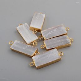 Collares colgantes 5pcs rectángulo selenite Stone curación accesorios de joyería de cristal para hacer collar de bricolaje de encanto chapado en oro