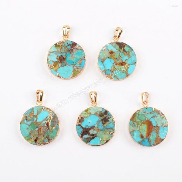 Pendentif Colliers 5 PCS Rond Turquoise Naturel Semi-Précieux Pierre Charme DIY Collier Boho Bijoux Accessoires Pour Femmes En Gros