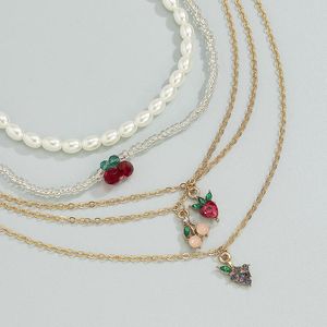 Pendentif Colliers 5pcs / set Perle Riz Diamant Perle Collier De Fruits Pour Femmes Filles Mode Bijoux Cadeaux Simple Ins StylePendant