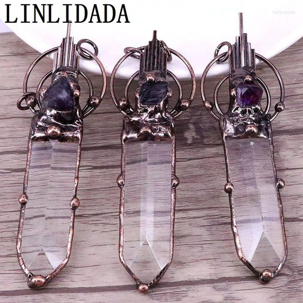 Collares pendientes 5 uds soldado gran espada forma cristal Vintage antiguo amatista cuenta adornado collar bohemio