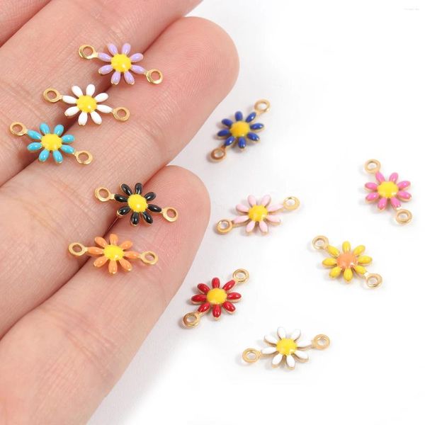 Pendentif Colliers 5pcs en acier inoxydable goutte d'huile double trou fleur marguerite charmes pour bricolage bracelet de mode collier boucles d'oreilles fabrication de bijoux