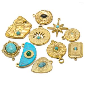 Pendentif Colliers 5pcs en acier inoxydable charmes ronds étoile coeur turquoise perles pendentifs pour bricolage femmes bijoux de mode résultats fournitures