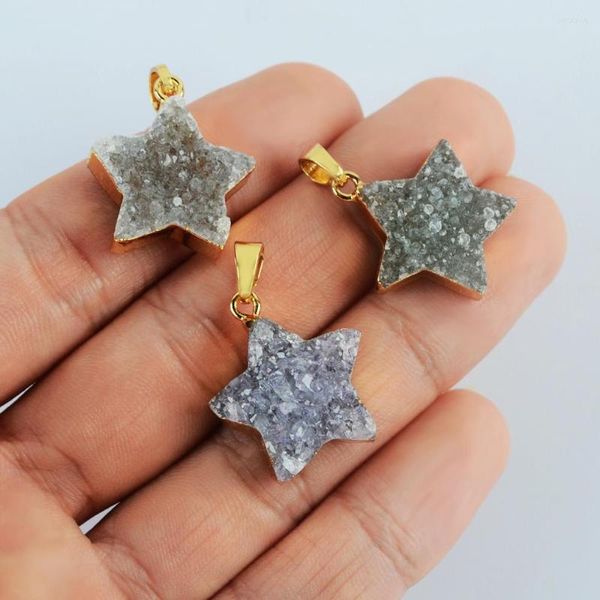 Collares pendientes 5 uds estrella Druzy cristal Natural piedra ágata encanto para hacer joyería DIY collar mujeres regalos de navidad al por mayor