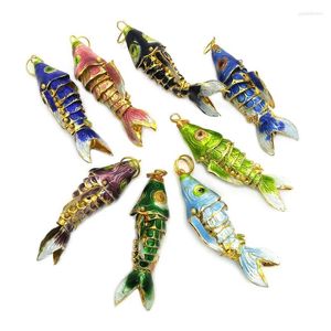 Collares colgantes 5 unids meneo como pescado real cloisonné chino colores mezclados alrededor de 45 mm blanco azul verde carpa collar colgantes