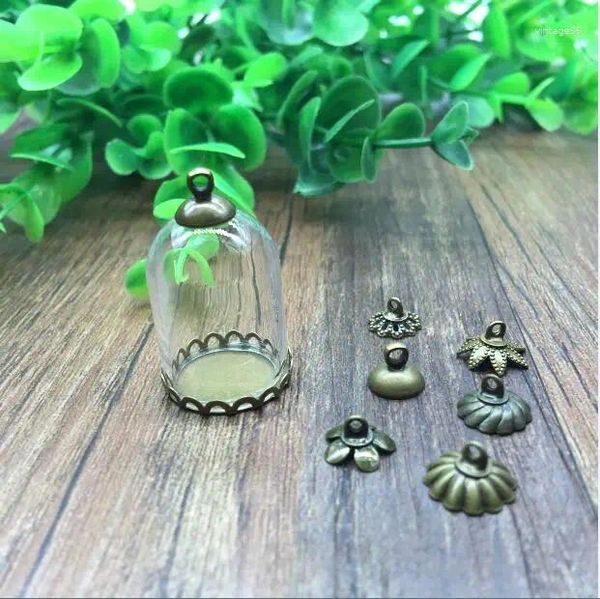 Pendentif Colliers 5sets / lot 25 18mm Tube Globe en verre avec dentelle Antique Bronze Couleur Base Perles Cap Set Flacons Bouteille Bijoux Résultats