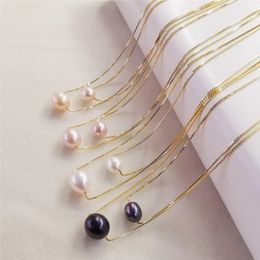 Collares colgantes Collar de perlas naturales de agua dulce de 6-7/7-8mm, collar con colgante de perlas de Plata de Ley 925 para mujer 231010