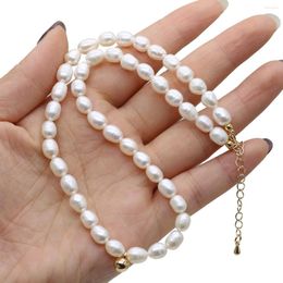 Collares pendientes 6-7mm collar de joyería de perlas naturales de agua dulce con pequeño broche de cobre doble DIY regalo