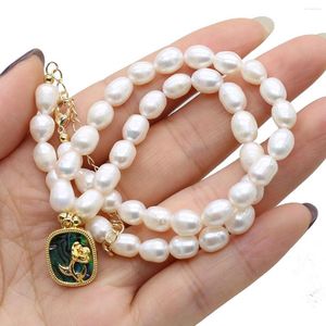Pendentif Colliers 6-7mm Perles De Riz Naturel Perle D'eau Douce Collier Carré Pour Les Femmes Cadeau De Mariage Bijoux 37 5cm