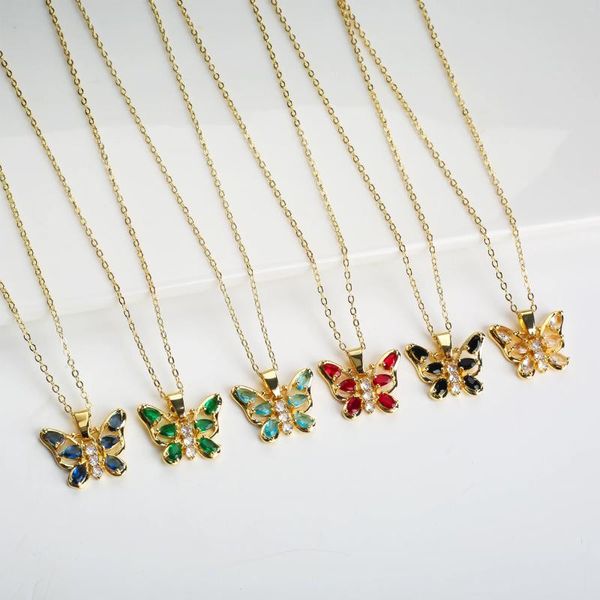 Collares colgantes 6 colores diseño mujer cristal cz mariposa collar para niña delicada dulce colorido animal joyería regalos