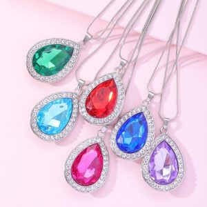 Pendentif Colliers 6 Couleurs Jolie Goutte D'eau Cristal Collier Bleu Vert Violet Rose Strass Coeur Ras Du Cou Pour Femmes Filles Cadeau De Fête