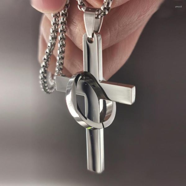 Pendentif Colliers 60 cm Longueur Hommes Croix Avec Cercle En Acier Inoxydable Chaîne Christ Cruz Collier Pour Hommes Garçons Cool Cou Bijoux