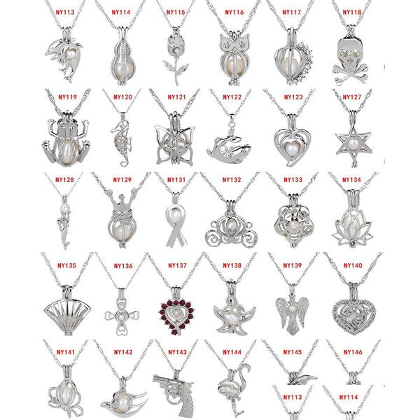 Collares pendientes 63 Diseños Jaula de perlas con deseo de ostra Perla natural Cadenas de dijes de medallón hueco de lujo para mujeres Joyería de moda Dhpus