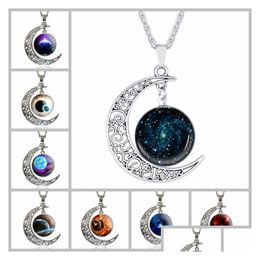 Colliers pendants 64 styles Sier Moonstone Collier Owl Flower Tree of Life Cabochon Glass Charms Moon and Star for Women Fashion Drop Dhrep