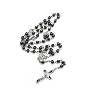 Colliers pendentifs 652F, perles de verre rondes, chapelet catholique pour collier croisé, pendentifs religieux, 240330
