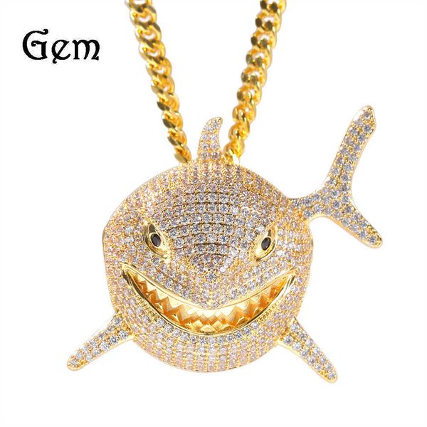 Collares colgantes 6ix9ine mismo colgante de tiburón de circón para hombre hip hop personalidad moda marca collar accesorios de club nocturno