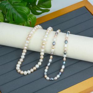 Colliers pendants 6 mm 9 mm Collier de perles Freshwater Choker Natural White Pearls Rice Round Wedding Gift For Mom