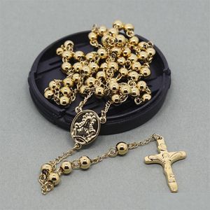 Colliers pendants 6 mm Catholic Rosary Perles Collier Collier Cross en acier inoxydable Bijoux ou femmes Long pour Noël Gif Dhgarden Dhbev