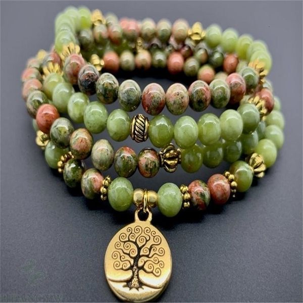 Pendentif Colliers 6mm Epidote Gemstone Vert Jade 108 Perles Mala Collier Élégant Chic Spiritualité Priez Classique Chakra Bless Naturel 231005