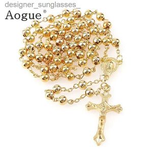 Pendentif Colliers 6mm Golden Sliver Perles de fer Chapelets Chapelet en métal Perles rondes Che Collier Catholicisme Prière Religieux JewelryL231218