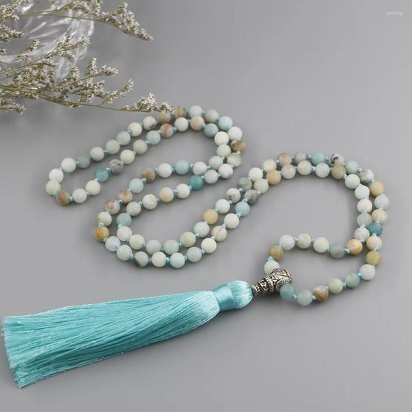 Pendentif Colliers 6mm Mat Amazonite Pierre 108 Perles Six Mots Mala Collier Pour Femmes Filles Spirituel Naturel Bijoux EDO2225