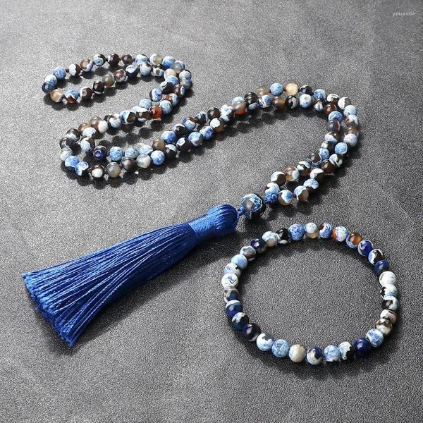 Collares colgantes 6 mm Natural Lapis Lazuli Agates Collar Pulsera Hombres Charms Rosario para mujeres Joyería Protección de la salud Regalo