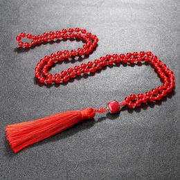 Collares colgantes 6 mm Ágatas rojas 108 collar de cuentas para mujeres hombres naturaleza hecha a mano bohemia anudada con cuentas bendición borla joyería regalo de yoga