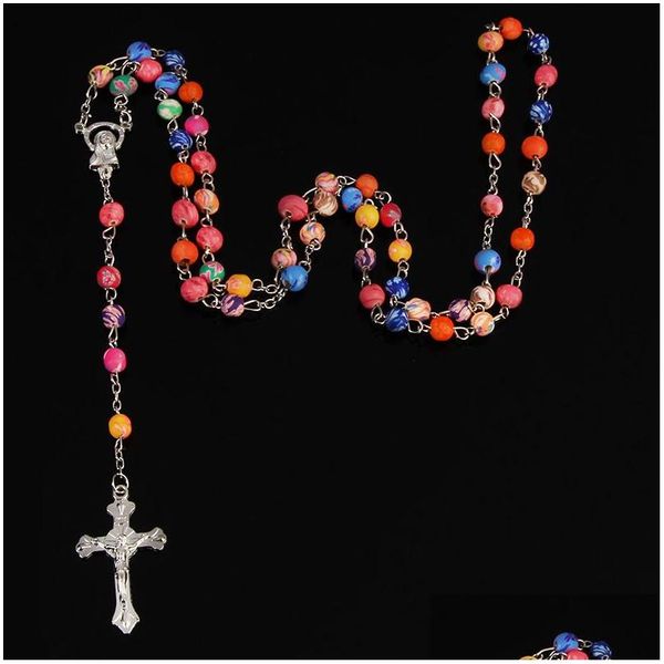 Pendentif Colliers 6Mm Religieux Perles En Céramique Douce Argile Chapelet Catholique Collier Charme Perle Couleur Drop Delivery Bijoux Pendentifs Dhkjf