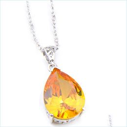 Hangende kettingen 6 stks uitstekende glanzende traanvormige citriene edelstenen 925 sier kettingen topaz hangers lady sieraden vakantie kerst dh8ld