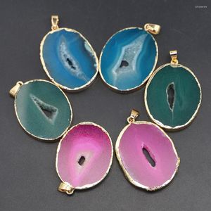 Pendentif Colliers 6 PCS Or Bordure Pierre Naturelle Charmes Pendentifs Vert Rose Rouge Lac Bleu Agates Tranche Irrégulière Pour Collier Bijoux