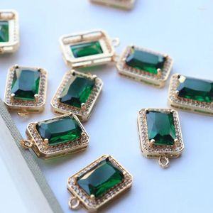 Colliers pendants 6pcs KC Gold plaqué Fasée transparente Green Quality Glass Rectangle Cz Charmes DIY Femmes Géométriques Maison d'oreilles Géométriques
