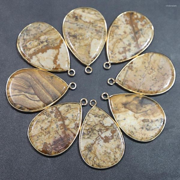 Pendentif Colliers 6 pcs/lot 2023 Pierre Naturelle Peinte Plat Goutte D'eau Collier Pendentifs De Mode Fabrication de Bijoux Diy Charmes Accessoires