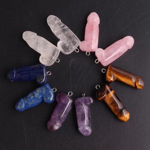 Hanger Kettingen 6 STKS/PARTIJ Man Penis Mini Natuurlijke Tijgerogen Lapis Lazuli Kristal Steen Mannelijke Genitaliën Vormige Hangers Voor Sieraden MakingPen