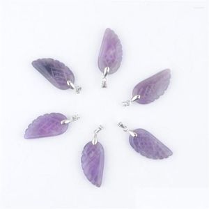 Colliers pendants 6pcs / lot Améthystes naturels Charme d'aile ange de pierre pour la décoration de mariage en cristal violet