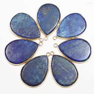 Hanger Kettingen 6 stks/partij Natuurlijke Lapis Lazuli Stone Flat Water Drop Ketting Mode-sieraden Diy Charms Earring Accessorie Groothandel