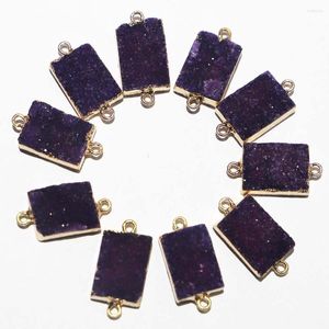 Hanger kettingen 6pcs/lot Natural Purple Crystal Cluster Hangers Raw Stone Electro Pack met Gold Edge Diy Jewels Accessoire